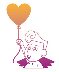 Poster - Cupid with heart shaped balloon rainbow lines