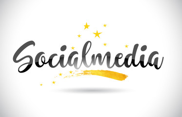 Socialmedia Word Vector Text with Golden Stars Trail and Handwritten Curved Font.