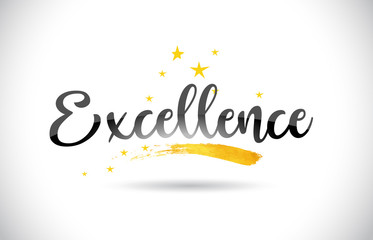 Excellence Word Vector Text with Golden Stars Trail and Handwritten Curved Font.