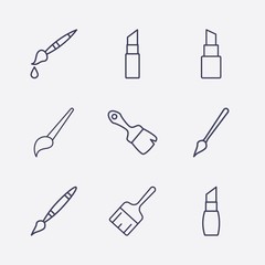 outline 9 stroke icon set. brush, lipstick and paint brush vector illustration