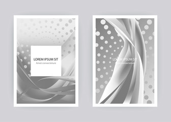 Wall Mural - Fluid liquid shapes composition. Wavy geometric background. Monochrome grey abstract backdrop. Halftone circles elements. Gradient wave template vector Poster Layout Magazine Flyer