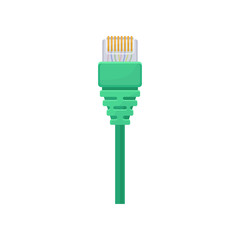 Wall Mural - Ethernet connector with green cable. Registered jack. Item for connecting computer and data equipment. Flat vector icon