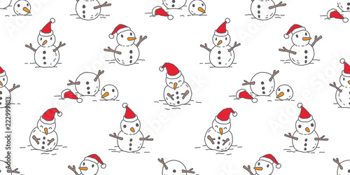 Snowman Seamless Pattern Vector Christmas Santa Claus Isolated