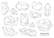 Set of hand-drawn line art polygonal crystals. Vector graphics collection