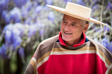 Handsome mature man wearing typical chilean outfit