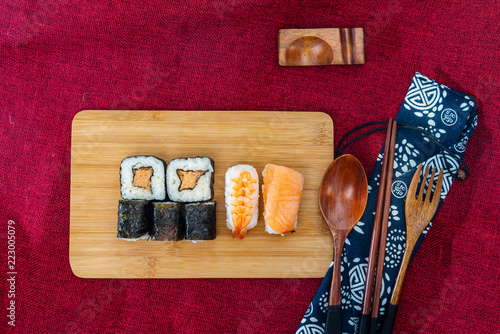 Japanese food Sushi Roll Maki of Salmon and avocado Canvas