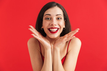 Poster - Portrait of an excited young woman in dress