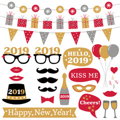 Sticker - New Year 2019 photo booth props and decoration