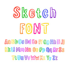 Wall Mural - vector colorful sketchy font, hand drawn letters set, isolated.