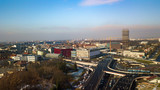 Fototapeta Miasto - Panorama with a tower block being built