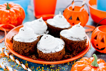 Ghost Brownies, Traditional Halloween Dessert, Funny Treats For Kids