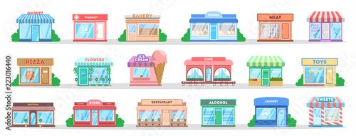 Cuadros en Lienzo Store building set. Collection of city objects.