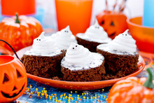 Ghost Brownies, Traditional Halloween Dessert, Funny Treats For Kids