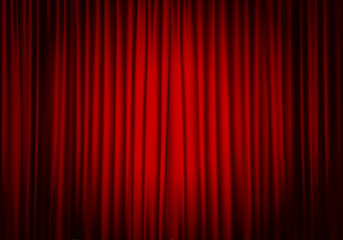 closed red curtain background and spotlight. theatrical drapes.