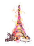 Fototapeta Miasta - Eiffel Tower. Watercolor Illustration. 