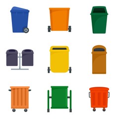 Canvas Print - Separation recycle bin waste trash icons set. Flat illustration of 9 separation recycle bin waste trash vector icons for web