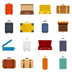 Sticker - Suitcase travel luggage bag briefcase icons set. Flat illustration of 16 Suitcase travel luggage bag briefcase vector icons for web