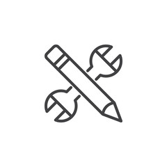 Wrench and pencil outline icon. linear style sign for mobile concept and web design. Rectification simple line vector icon. Symbol, logo illustration. Pixel perfect vector graphics