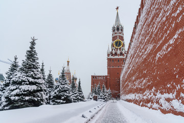 Wall Mural - View on Spasskaya Tower in winter. Moscow. Russia