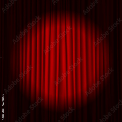 Closed Red Curtain Background And Spotlight Theatrical Drapes