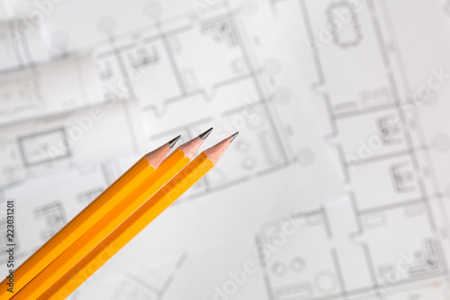 yellow pencil on architectural