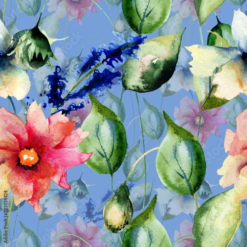 Seamless wallpaper with wild flowers