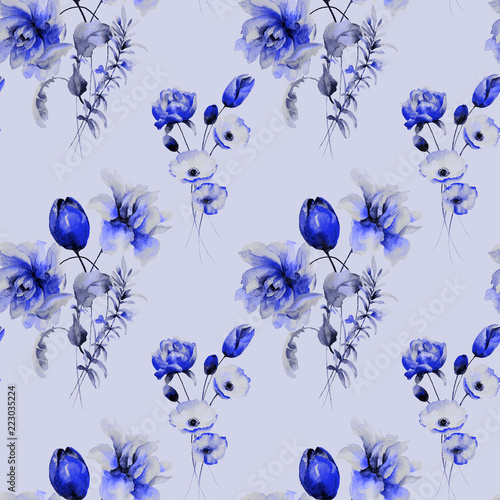 Stylized seamless background with wild flowers