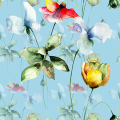 Wall Mural - Seamless pattern with Stylized flowers