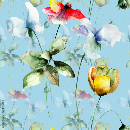 Seamless pattern with Stylized flowers