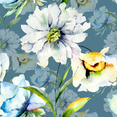 Wall Mural - Seamless pattern with summer flowers