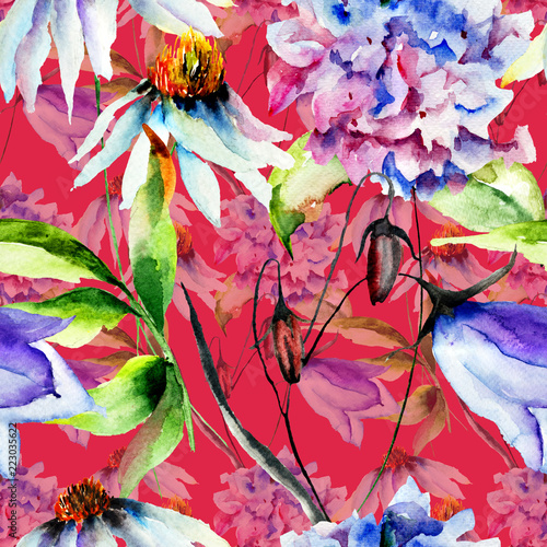 Seamless wallpaper with blue flowers