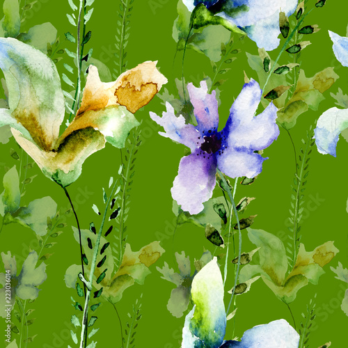 Seamless pattern with Decorative summer flowers