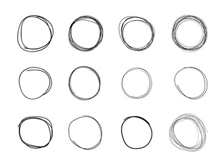 Wall Mural - vector hand drawn circles, black blank round shapes isolated on white background.