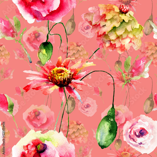 Seamless pattern with Colorful wild flowers