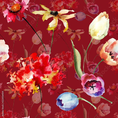 Seamless pattern with Original flowers