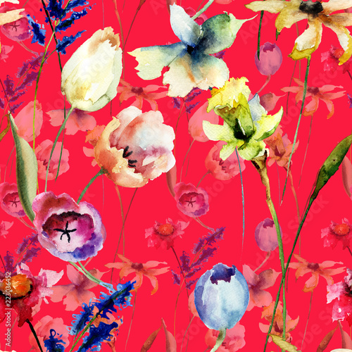 Seamless pattern with wild flowers