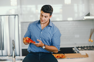 man with pizza