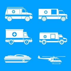 Sticker - Ambulance transport icons set. Simple illustration of 6 ambulance transport vector icons for web