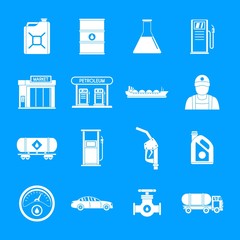 Sticker - Petrol station gas fuel shop icons set. Simple illustration of 16 petrol station gas fuel shop vector icons for web