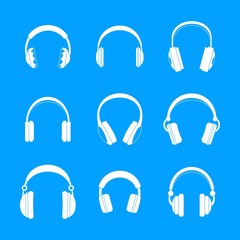 Poster - Headphones music listen speakers headset icons set. Simple illustration of 9 headphones music listen speakers headset vector icons for web