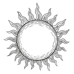 The sun, a linear drawing in the style of engraving black lines