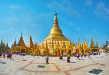 Panorama With Main Stupa Of Shwedagon Zedi Daw, Yangon, Myanmar