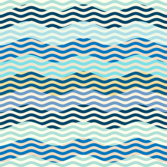 Fototapete - Seamless pattern. Blue waves pattern in patchwork style. Vector illustration.
