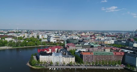 Wall Mural - Aerial footage of beautiful city Helsinki, Finland. View on siltasaari