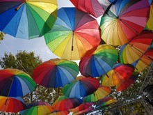 Colorful Umbrellas On A Background Of Blue Sky