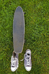 skate on the grass and sneakers