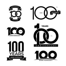 Set Of 100 Years Anniversary Icon. 100-th Anniversary Celebration Logo. Design Elements For Birthday, Invitation, Wedding Jubilee, Postcards. Vector Illustration. Isolated On White Background.