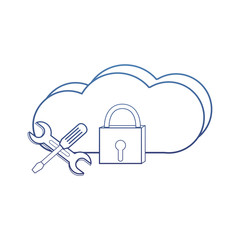 Poster - degraded outline cloud data network and padlock equipment