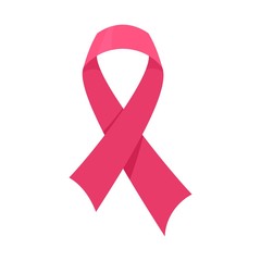 Sticker - Pink cancer ribbon icon. Flat illustration of pink cancer ribbon vector icon for web design