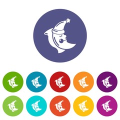 Poster - Sleeping moon icons color set vector for any web design on white background